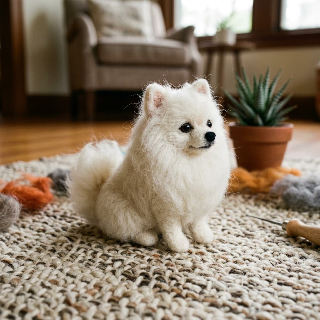 Custom needle-felted Golden Retriever puppy replica, highly detailed handcrafted wool felt pet