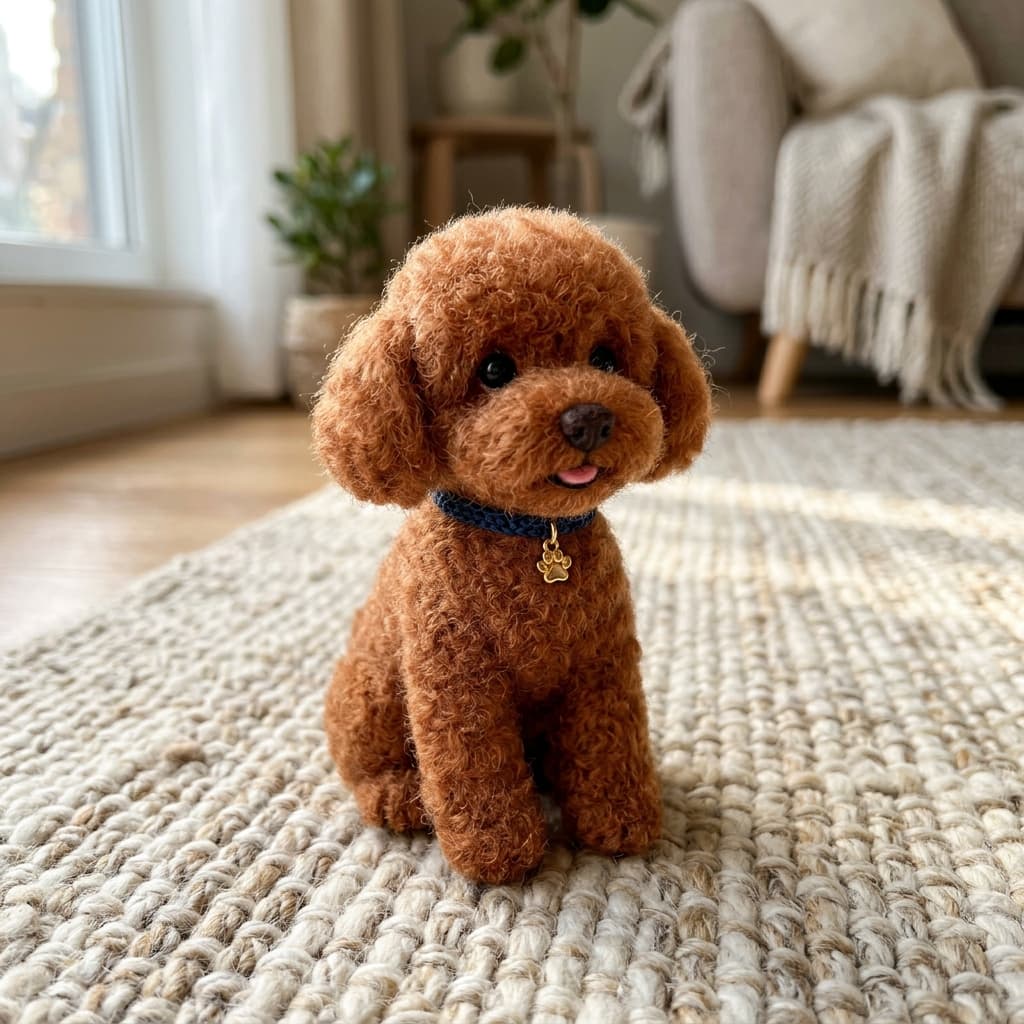 Custom needle-felted Golden Retriever puppy replica, highly detailed handcrafted wool felt pet